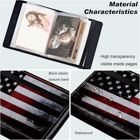 DEGDFSGR Small Photo Album 4x6 60 Pockets 120 Photos - Adventure Book Baby Photo Albums Photo Books for 4X6 Pictures Memory Book with Black Elastic Band for Photo Storage, Vintage American Flag in Saudi Arabia