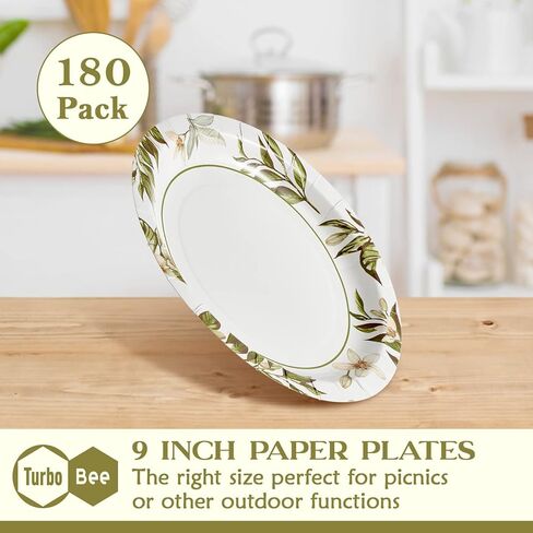 عبوة من 400 طبق ورقي مقاس 7 بوصة من Turbo Bee، أطباق ورقية للعشاء للاستعمال مرة واحدة، أطباق ورقية مستديرة مقاومة للنقع مع أوراق شجر، أطباق ورقية مقاومة للقطع للحفلات والاستخدام اليومي in Kuwait