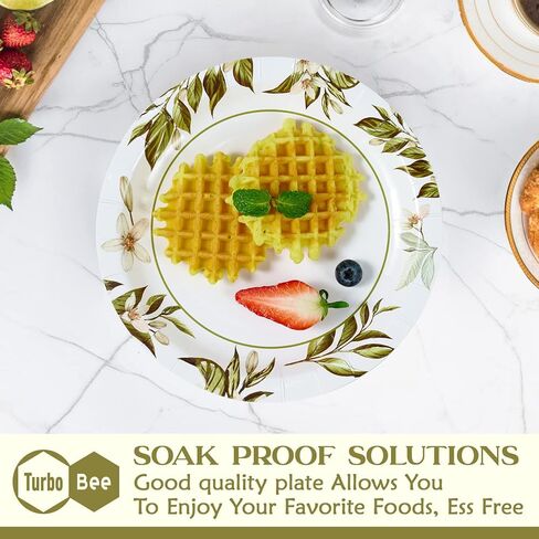 عبوة من 400 طبق ورقي مقاس 7 بوصة من Turbo Bee، أطباق ورقية للعشاء للاستعمال مرة واحدة، أطباق ورقية مستديرة مقاومة للنقع مع أوراق شجر، أطباق ورقية مقاومة للقطع للحفلات والاستخدام اليومي in Kuwait