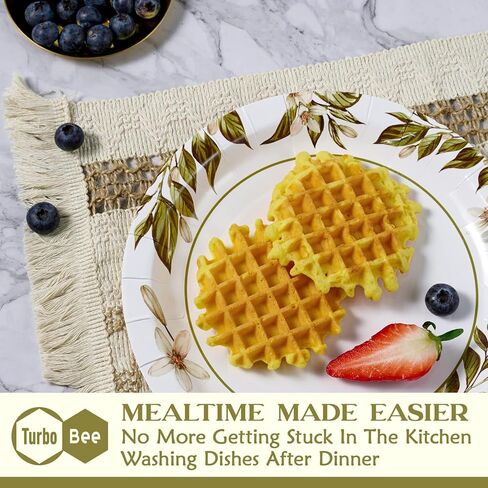 عبوة من 400 طبق ورقي مقاس 7 بوصة من Turbo Bee، أطباق ورقية للعشاء للاستعمال مرة واحدة، أطباق ورقية مستديرة مقاومة للنقع مع أوراق شجر، أطباق ورقية مقاومة للقطع للحفلات والاستخدام اليومي in Kuwait