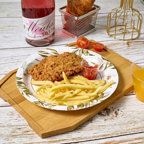 عبوة من 400 طبق ورقي مقاس 7 بوصة من Turbo Bee، أطباق ورقية للعشاء للاستعمال مرة واحدة، أطباق ورقية مستديرة مقاومة للنقع مع أوراق شجر، أطباق ورقية مقاومة للقطع للحفلات والاستخدام اليومي in Kuwait