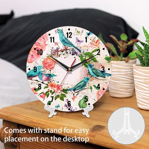 SPUNKER Clock for Bedroom,Retro Birds Flowers Wall Clocks,Red Roses Battery Operated Wall Clock Silent Non-Ticking Decorative for Home Kitchen Bathroom Living Room Bedroom Office 10 Inch in Saudi Arabia
