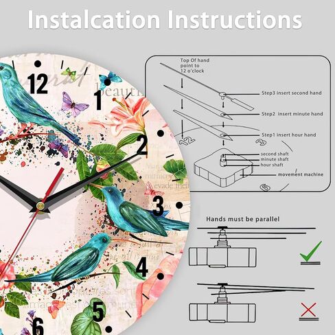 SPUNKER Clock for Bedroom,Retro Birds Flowers Wall Clocks,Red Roses Battery Operated Wall Clock Silent Non-Ticking Decorative for Home Kitchen Bathroom Living Room Bedroom Office 10 Inch in Saudi Arabia