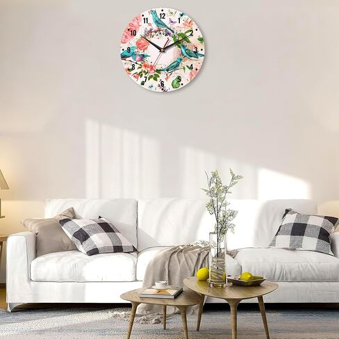 SPUNKER Clock for Bedroom,Retro Birds Flowers Wall Clocks,Red Roses Battery Operated Wall Clock Silent Non-Ticking Decorative for Home Kitchen Bathroom Living Room Bedroom Office 10 Inch in Saudi Arabia