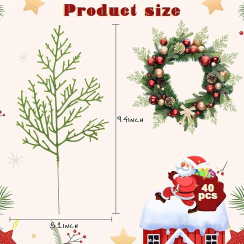 ZYP 40Pcs Artificial Pine Needles Branch,Christmas Faux Pine Needle,Artificial Faux Cedar Branch,Fake Greenery Pine Picks for Craft DIY Christmas Embellishing and Home Garden Decoration in Kuwait