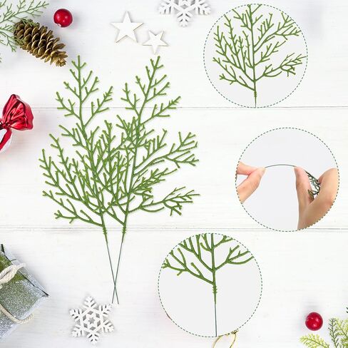 ZYP 40Pcs Artificial Pine Needles Branch,Christmas Faux Pine Needle,Artificial Faux Cedar Branch,Fake Greenery Pine Picks for Craft DIY Christmas Embellishing and Home Garden Decoration in Kuwait