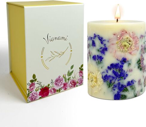 Tropical Rare Flower Scented Pillar Candle Gift for Women - Long Burning Natural Soy Wax Scented Candle for Home - Gift-Boxed Hand Poured Luxury Candle with Dried Flowers (Forget Me Not) in Saudi Arabia
