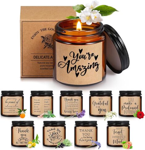 10 Jars Thank You Gift Candles 3.5 oz Employee Appreciation Gifts Bulk Soy Wax Jar Inspirational Candle Thank You Gifts for Coworkers Employee Women Secretaries Teacher Volunteers(Amber) in Saudi Arabia