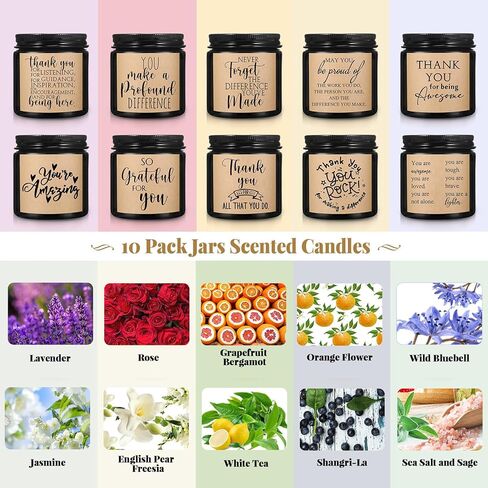 10 Jars Thank You Gift Candles 3.5 oz Employee Appreciation Gifts Bulk Soy Wax Jar Inspirational Candle Thank You Gifts for Coworkers Employee Women Secretaries Teacher Volunteers(Amber) in Saudi Arabia