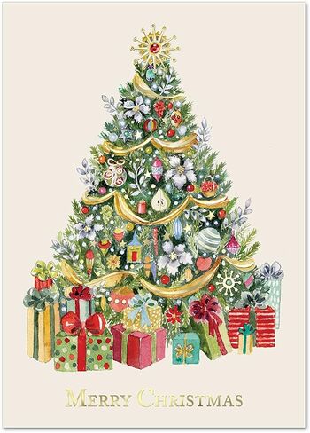 Punch Studio Christmas Tree Boxed Christmas Cards Set of 12 (50402), Multicolor in Kuwait