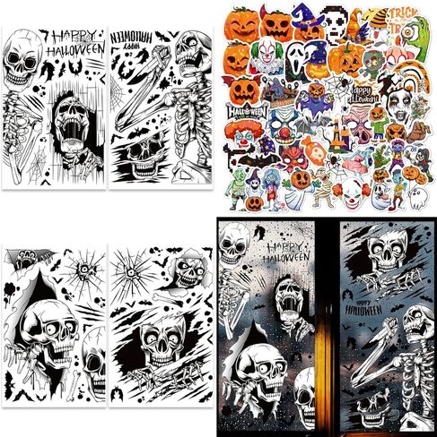 54 Sheets Halloween Window Clings Stickers and Halloween Theme Vinyl Stickers for Halloween Windows Party Decorations in Kuwait