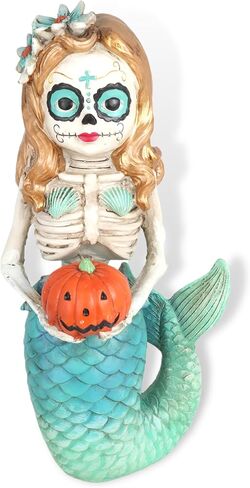 Needzo Halloween Mermaid Skeleton Decoration, Dia De Los Muertos Decor, Spooky Resin Figurine, 10 Inches in Saudi Arabia