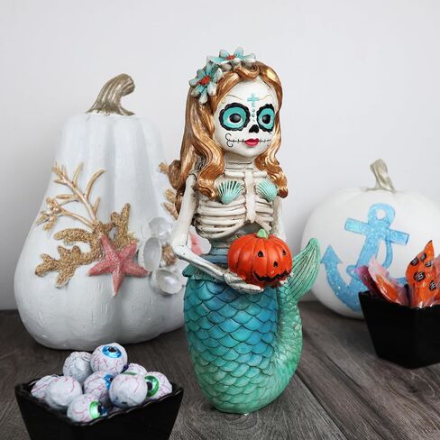 Needzo Halloween Mermaid Skeleton Decoration, Dia De Los Muertos Decor, Spooky Resin Figurine, 10 Inches in Saudi Arabia