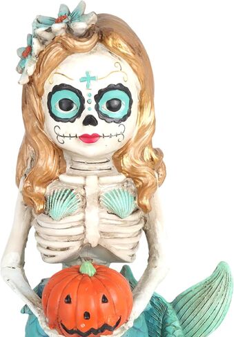 Needzo Halloween Mermaid Skeleton Decoration, Dia De Los Muertos Decor, Spooky Resin Figurine, 10 Inches in Saudi Arabia