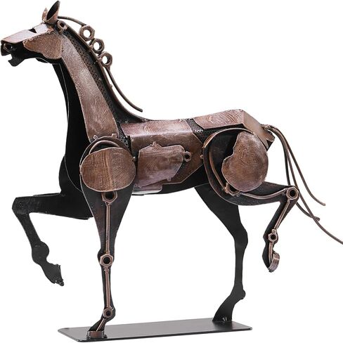 Metal Horse Statue - Rustic Handmade Western Décor - 100% Hand-Painted Horse Figurines Décor for Office Home - Horse Sculpture Gifts for Women (Brown) in Kuwait