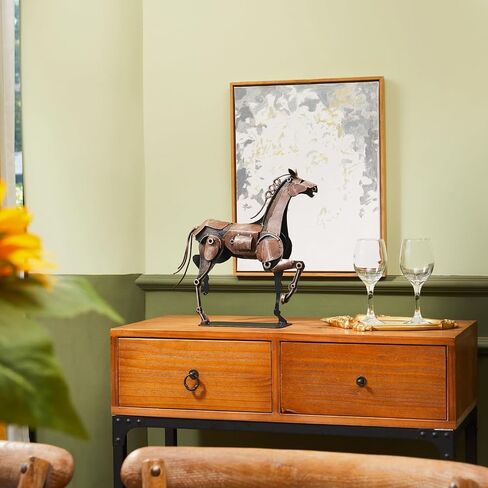 Metal Horse Statue - Rustic Handmade Western Décor - 100% Hand-Painted Horse Figurines Décor for Office Home - Horse Sculpture Gifts for Women (Brown) in Kuwait