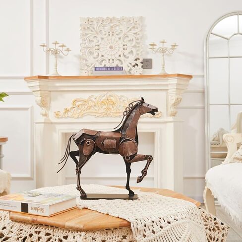 Metal Horse Statue - Rustic Handmade Western Décor - 100% Hand-Painted Horse Figurines Décor for Office Home - Horse Sculpture Gifts for Women (Brown) in Kuwait