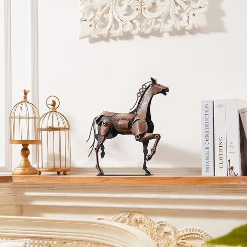 Metal Horse Statue - Rustic Handmade Western Décor - 100% Hand-Painted Horse Figurines Décor for Office Home - Horse Sculpture Gifts for Women (Brown) in Kuwait