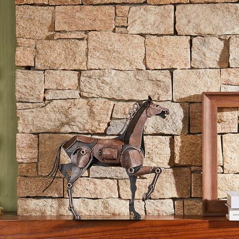 Metal Horse Statue - Rustic Handmade Western Décor - 100% Hand-Painted Horse Figurines Décor for Office Home - Horse Sculpture Gifts for Women (Brown) in Kuwait