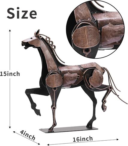 Metal Horse Statue - Rustic Handmade Western Décor - 100% Hand-Painted Horse Figurines Décor for Office Home - Horse Sculpture Gifts for Women (Brown) in Kuwait