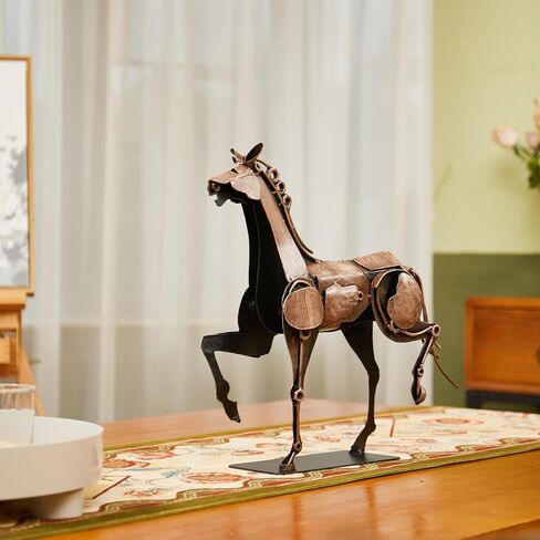 Metal Horse Statue - Rustic Handmade Western Décor - 100% Hand-Painted Horse Figurines Décor for Office Home - Horse Sculpture Gifts for Women (Brown) in Kuwait
