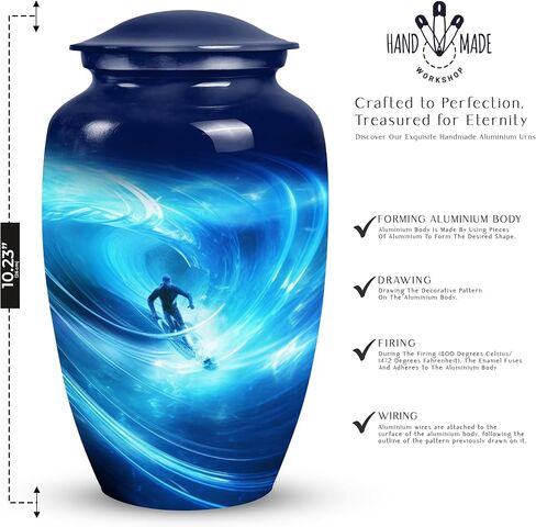 Surfer in Cosmic Wave Artwork-Small Urns for Dad- Ashes Urn - an Urn for Ashes - Urns for Ashes Adult Female Mom - Cremation Urns for Human Ashes Adult Female(size-3nch,1pcs), Natural in Saudi Arabia