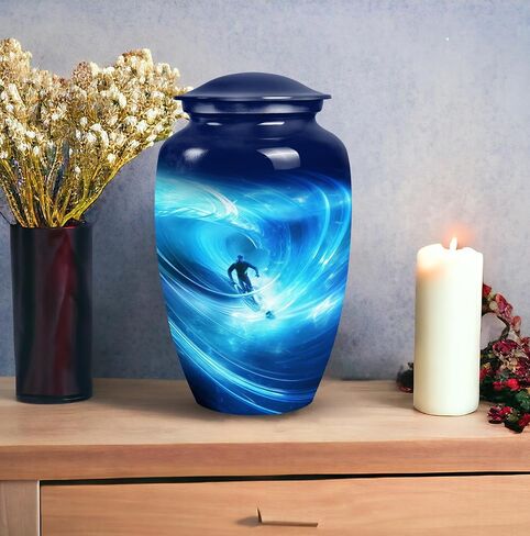 Surfer in Cosmic Wave Artwork-Small Urns for Dad- Ashes Urn - an Urn for Ashes - Urns for Ashes Adult Female Mom - Cremation Urns for Human Ashes Adult Female(size-3nch,1pcs), Natural in Saudi Arabia