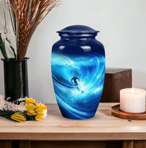 Surfer in Cosmic Wave Artwork-Small Urns for Dad- Ashes Urn - an Urn for Ashes - Urns for Ashes Adult Female Mom - Cremation Urns for Human Ashes Adult Female(size-3nch,1pcs), Natural in Saudi Arabia