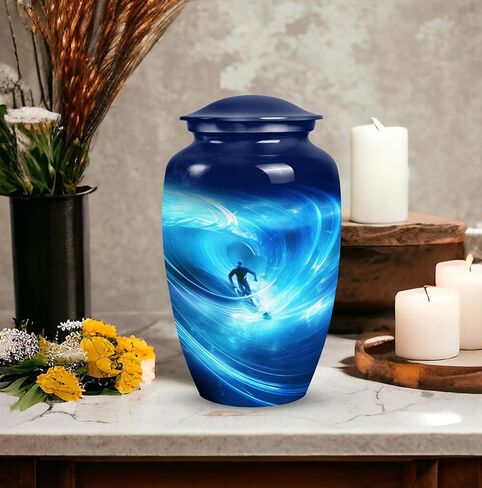 Surfer in Cosmic Wave Artwork-Small Urns for Dad- Ashes Urn - an Urn for Ashes - Urns for Ashes Adult Female Mom - Cremation Urns for Human Ashes Adult Female(size-3nch,1pcs), Natural in Saudi Arabia