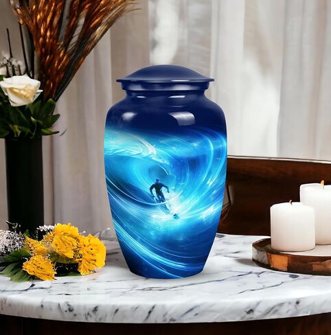 Surfer in Cosmic Wave Artwork-Small Urns for Dad- Ashes Urn - an Urn for Ashes - Urns for Ashes Adult Female Mom - Cremation Urns for Human Ashes Adult Female(size-3nch,1pcs), Natural in Saudi Arabia