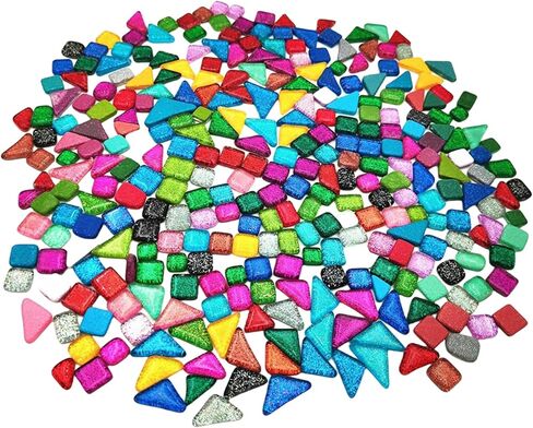 1.1LB Random Irregular Glitter Shiny Glass Mosaic Tiles for Crafts Bulk, Glass Mosaic Pieces Set for Cups Picture Frames Home Decoration DIY Art Projects (Mix Green Blue) in Kuwait