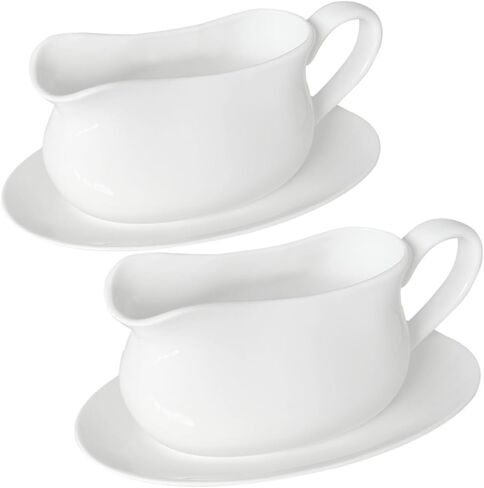 Qlans 17oz Gravy Boat with Saucer Stand, Set of 1, Ceramic Sauce Boat with Tray for Salad Dressings,ketchup， Creamer, Broth, Black Pepper, White in Saudi Arabia