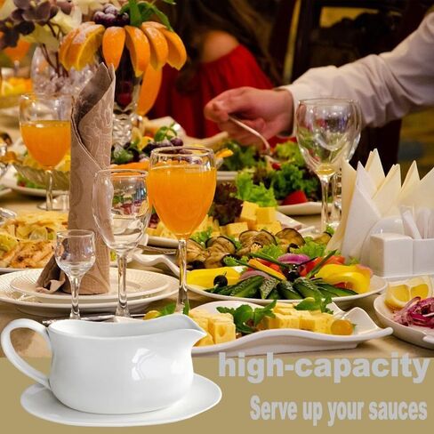 Qlans 17oz Gravy Boat with Saucer Stand, Set of 1, Ceramic Sauce Boat with Tray for Salad Dressings,ketchup， Creamer, Broth, Black Pepper, White in Saudi Arabia