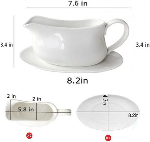 Qlans 17oz Gravy Boat with Saucer Stand, Set of 1, Ceramic Sauce Boat with Tray for Salad Dressings,ketchup， Creamer, Broth, Black Pepper, White in Saudi Arabia