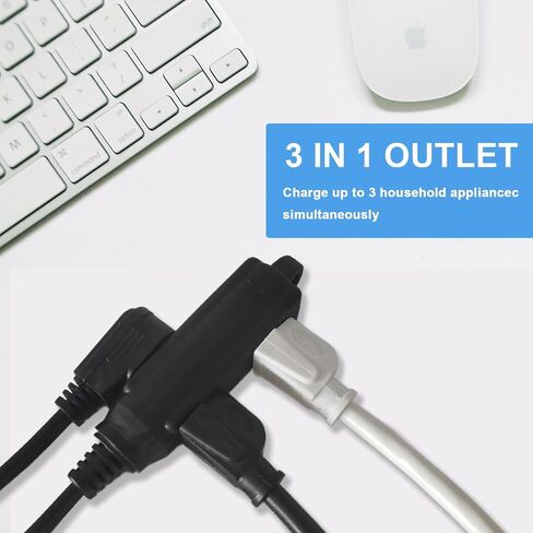 2 Pack 3 Ft Flat Extension Cord with Multiple Outlets, 16 AWG Black Extension Cord Flat Plug, 3 Outlet Extension Wire, 3 Prong Grounded Indoor Extension Cable in Kuwait