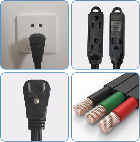 2 Pack 3 Ft Flat Extension Cord with Multiple Outlets, 16 AWG Black Extension Cord Flat Plug, 3 Outlet Extension Wire, 3 Prong Grounded Indoor Extension Cable in Kuwait