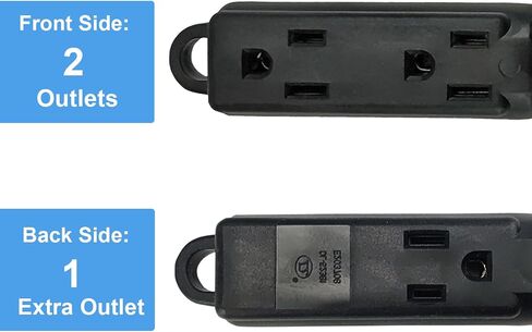 2 Pack 3 Ft Flat Extension Cord with Multiple Outlets, 16 AWG Black Extension Cord Flat Plug, 3 Outlet Extension Wire, 3 Prong Grounded Indoor Extension Cable in Kuwait