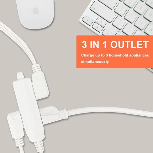 2 Pack 3 Ft Flat Extension Cord with Multiple Outlets, 16 AWG Black Extension Cord Flat Plug, 3 Outlet Extension Wire, 3 Prong Grounded Indoor Extension Cable in Kuwait