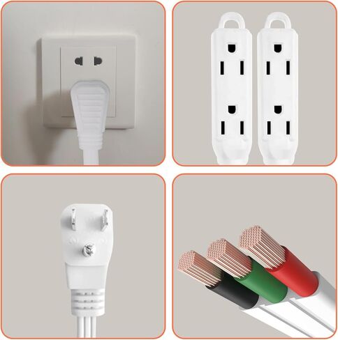 2 Pack 3 Ft Flat Extension Cord with Multiple Outlets, 16 AWG Black Extension Cord Flat Plug, 3 Outlet Extension Wire, 3 Prong Grounded Indoor Extension Cable in Kuwait