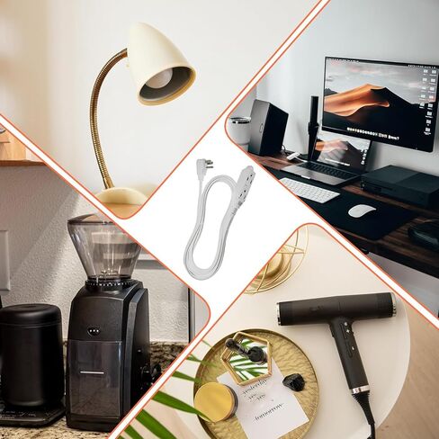 2 Pack 3 Ft Flat Extension Cord with Multiple Outlets, 16 AWG Black Extension Cord Flat Plug, 3 Outlet Extension Wire, 3 Prong Grounded Indoor Extension Cable in Kuwait