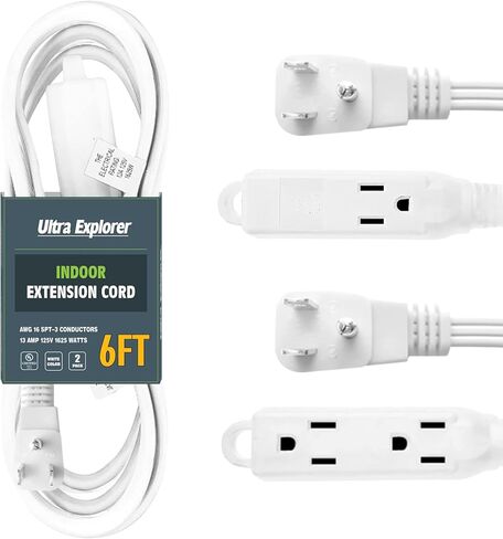 2 Pack 3 Ft Flat Extension Cord with Multiple Outlets, 16 AWG Black Extension Cord Flat Plug, 3 Outlet Extension Wire, 3 Prong Grounded Indoor Extension Cable in Kuwait