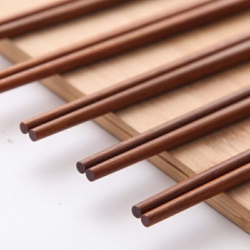Chopsticks Reusable Chinese Wooden Chopsticks Dishwasher Safe Chopstick,Pack of 10 Natural Health for Cooking Eating,Korean & Japaness Style,9.8 inch Long,Brown in Saudi Arabia