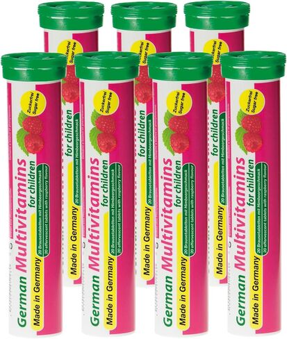 T&D German Multivitamin for Children 60 Drink Effervescent Tablets - Sweet Raspberry Flavour, Sugar Free, Vegan - Vitamin C, E, B1, B2, B6, B12, Folic Acid, Niacin Pharma – Made in Germany in Saudi Arabia