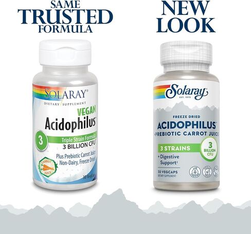 SOLARAY Acidophilus 3 Strain Probiotic & Prebiotic Carrot Juice | 3 Billion CFU, Vegan & Freeze Dried | 30 VegCaps | Pack of 2 in Saudi Arabia