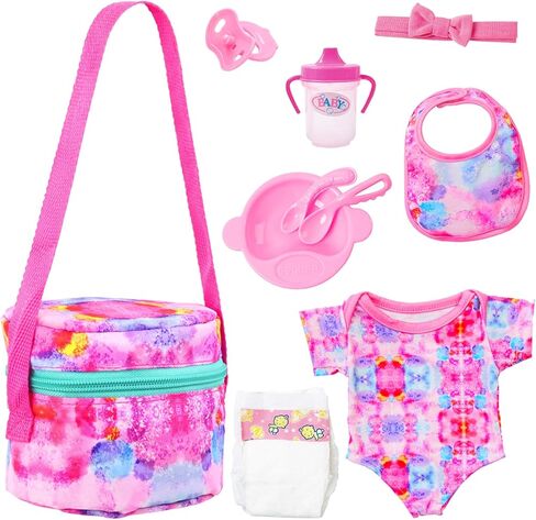 K.T. Fancy 10 PCS Baby Doll Accessories, Baby Doll Feeding and Caring Set Pretend Play Set for Kids Includes Carry Bag, Dinner Plate, Doll Drinking Bottles, Babies Doll Bib (NO Doll) in Kuwait