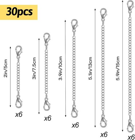 winee 30pcs Chain Extenders for Necklace, Necklace Extenders for Women Girls Bracelet Anklet Extender Stainless Steel Chain Extenders for Jewelry Making 2in 3in 4in 5in 6in (15 Gold, 15 Silver) in Saudi Arabia