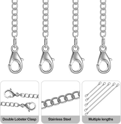 winee 30pcs Chain Extenders for Necklace, Necklace Extenders for Women Girls Bracelet Anklet Extender Stainless Steel Chain Extenders for Jewelry Making 2in 3in 4in 5in 6in (15 Gold, 15 Silver) in Saudi Arabia