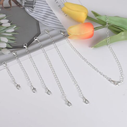 winee 30pcs Chain Extenders for Necklace, Necklace Extenders for Women Girls Bracelet Anklet Extender Stainless Steel Chain Extenders for Jewelry Making 2in 3in 4in 5in 6in (15 Gold, 15 Silver) in Saudi Arabia