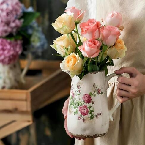 Ceramic Rustic Farmhouse Pitcher - Vase, Distressed Decorative Large Vase for Home Decor, Kitchen, Bedroom Office Living Room, Bathroom Coffee Table Centerpiece Decoration, Mantle & Shelf Decor in Kuwait