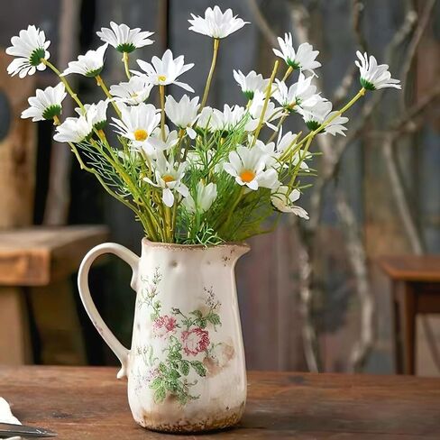 Ceramic Rustic Farmhouse Pitcher - Vase, Distressed Decorative Large Vase for Home Decor, Kitchen, Bedroom Office Living Room, Bathroom Coffee Table Centerpiece Decoration, Mantle & Shelf Decor in Kuwait